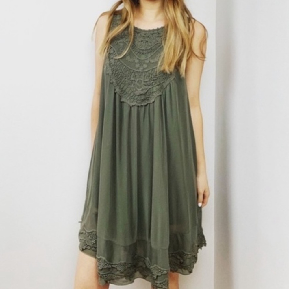 Altar’d State Olive Lace Swing Dress